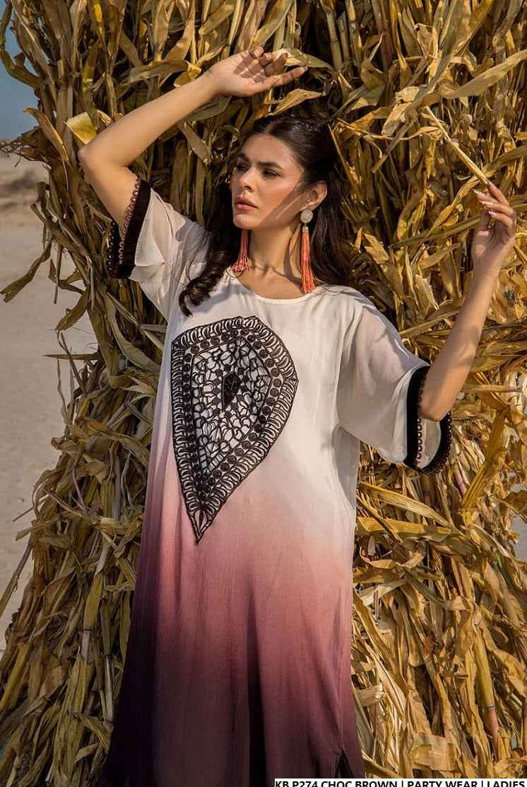 Chocolate brown hand embroidered Pakistani women's luxury suit side view
