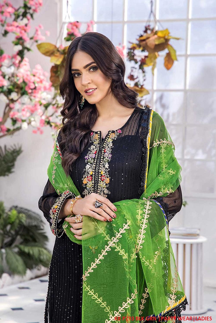 KB P233 crinkle chiffon Pakistani women's embroidered formal outfit back view