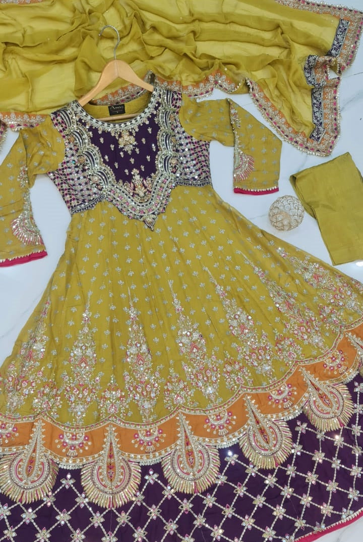 ABS 3028 Pakistani women's chiffon long maxi with chiffon dupatta back view