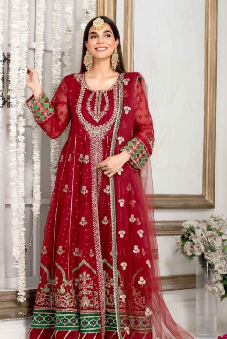 ZA 2349 Pakistani women's organza formal long frock back view