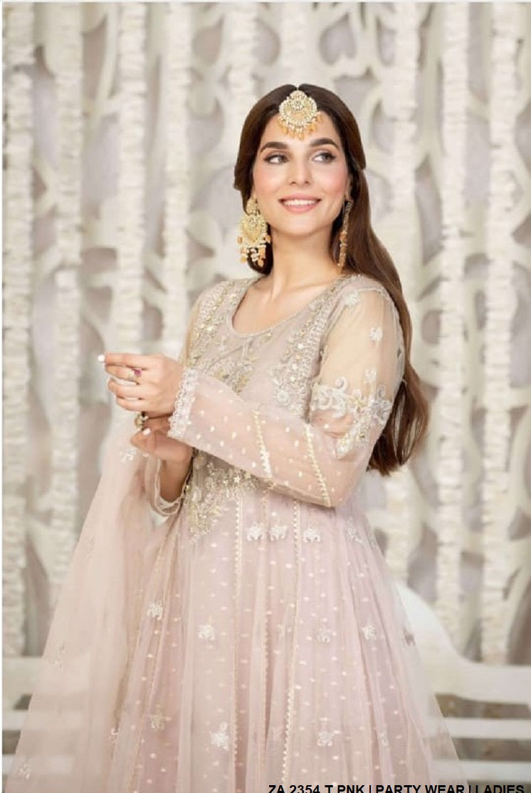 ZA 2354 net Pakistani women's long frock side view