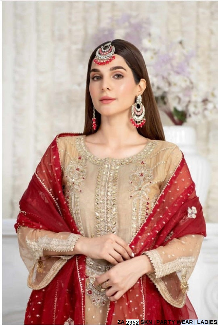 ZA 2352 zari organza Pakistani women's straight shirt with jamawar trouser side view
