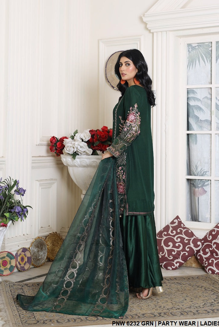 PNW 6232 Pakistani women's chiffon gharara outfit back view