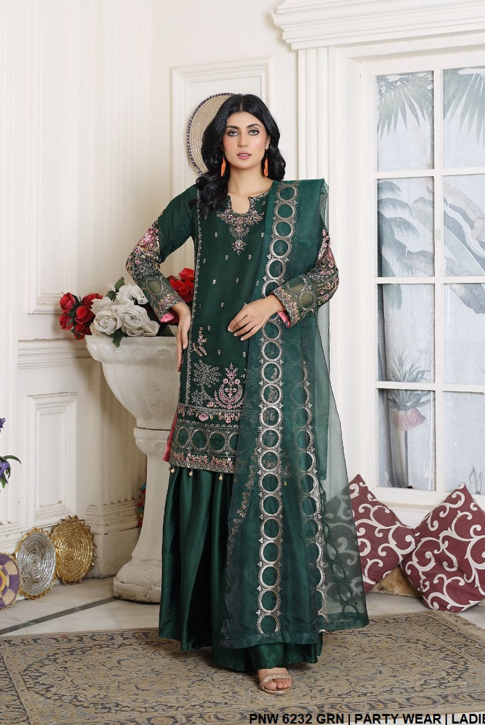 Chiffon shirt gharara PNW 6232 - Pakistani women's party wear with organza dupatta front view
