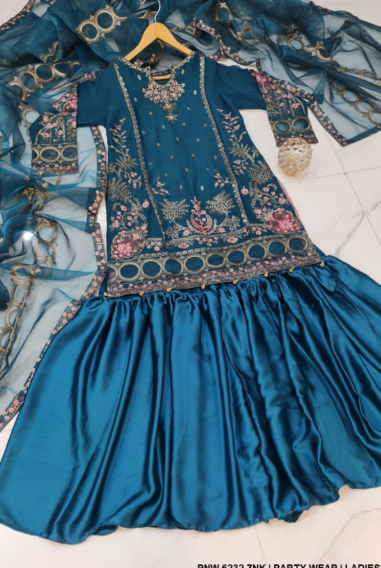 PNW 6232 Pakistani women's chiffon formal gharara full view