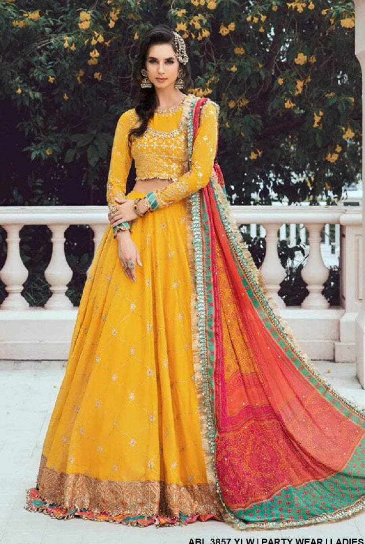 Net long maxi ABL 3857 - Pakistani women's formal luxury wear with chiffon dupatta front view