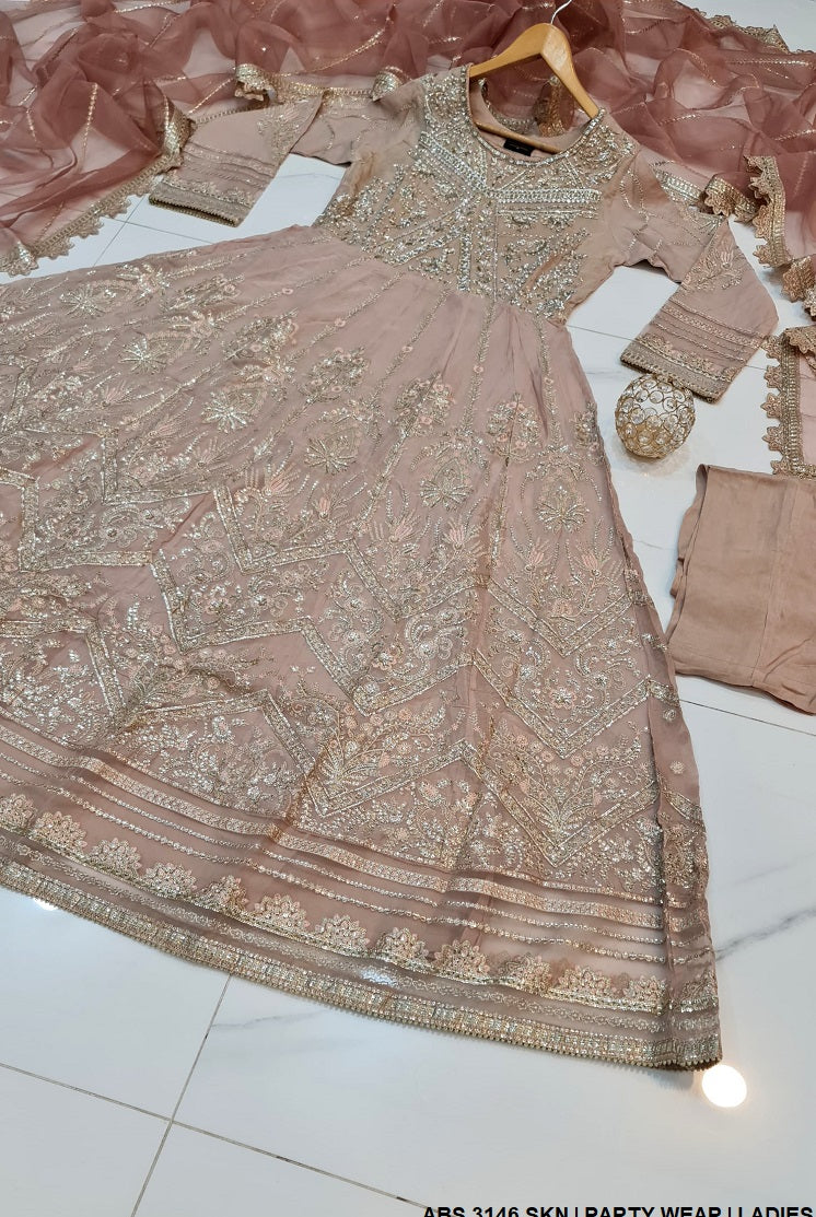 ABS 3146 Pakistani women's chiffon formal maxi back view