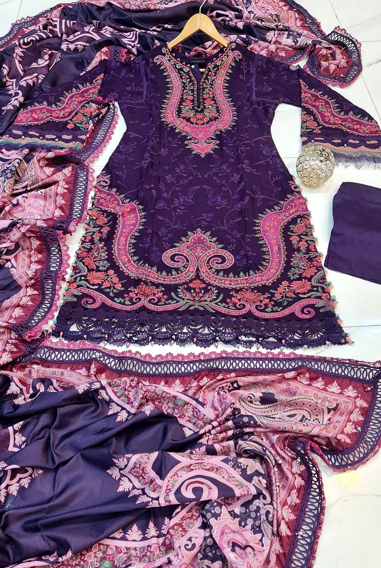 ABL 3877 Pakistani women's chiffon A-Line outfit detail view