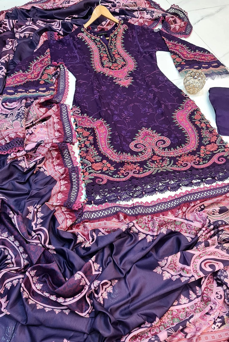 ABL 3877 Pakistani women's chiffon A-Line dress back view