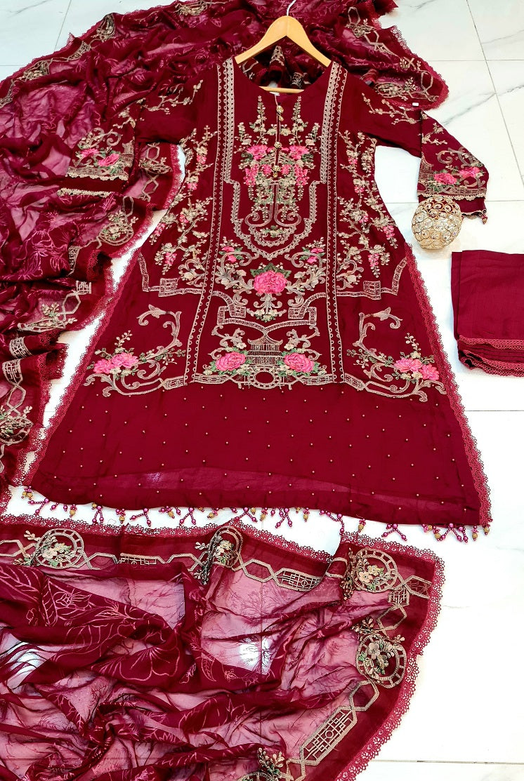ABL 3872 chiffon A-Line Pakistani women's dress with chiffon dupatta back view