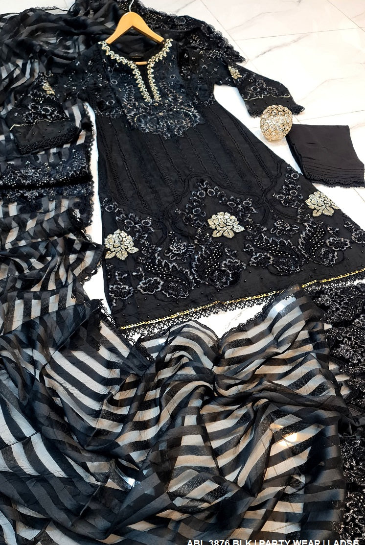 ABL 3876 masuri net Pakistani women's A-Line outfit with viscose trouser side view