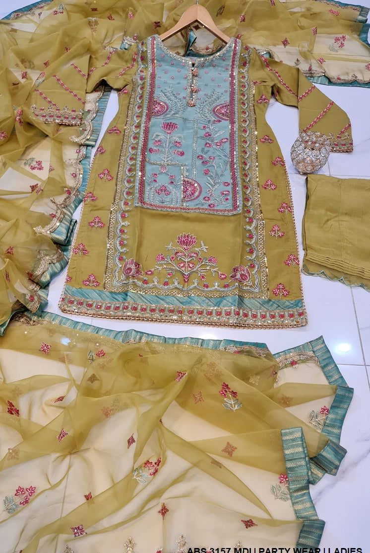 ABS 3157 Pakistani women's organza straight shirt detail view
