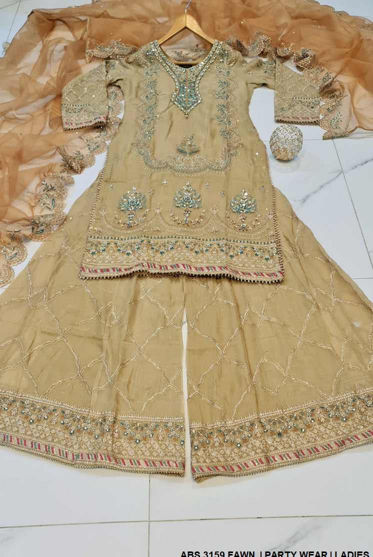 ABS 3159 chiffon Pakistani women's straight shirt with plazo side view