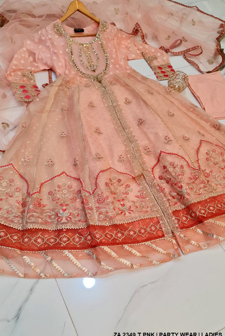 ZA 2349 organza Pakistani women's open long frock side view