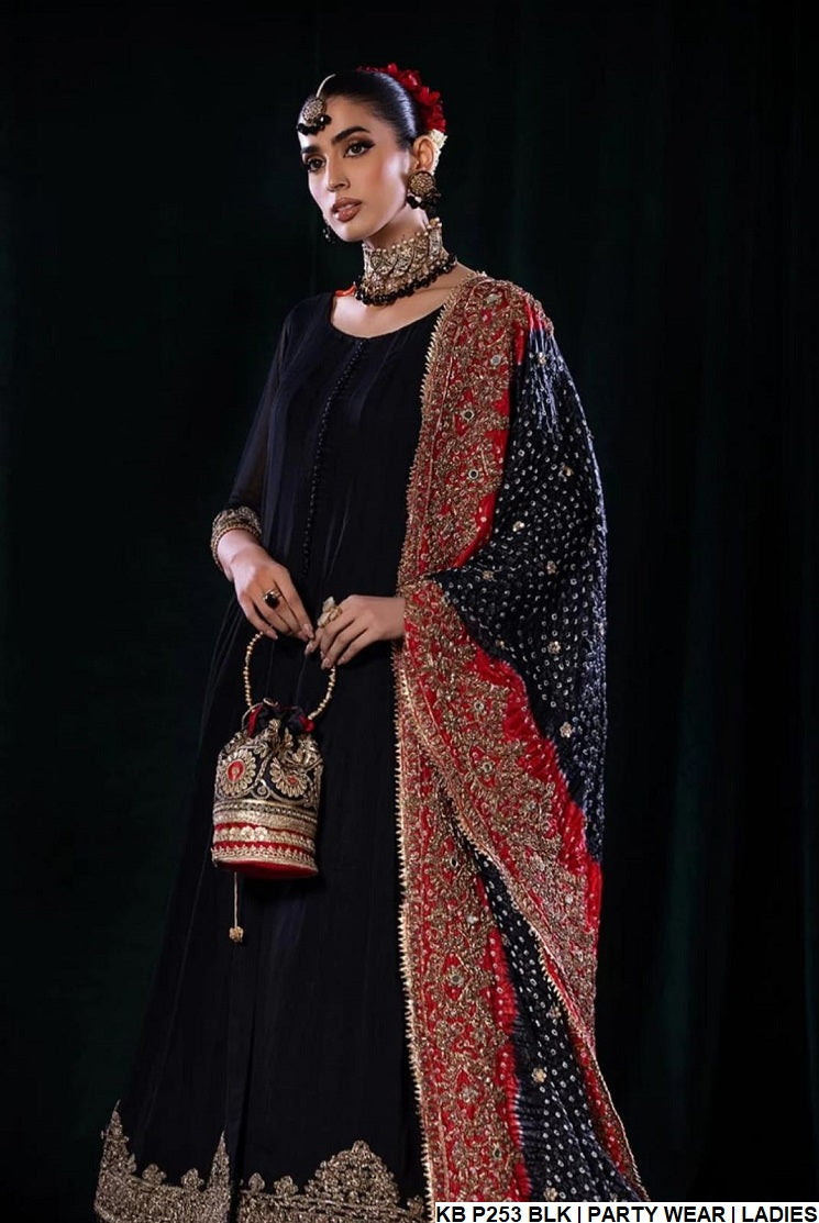 KB P253 crinkle chiffon Pakistani women's embroidered sharara back view