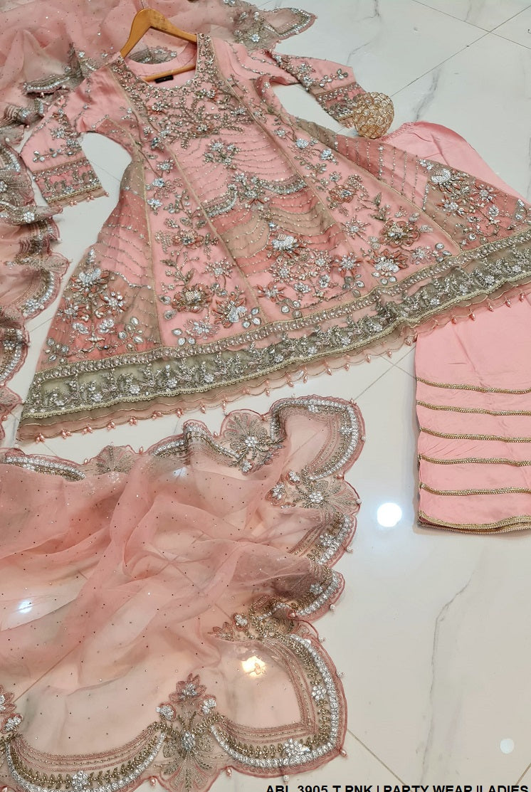 ABL 3905 Pakistani women's organza frock with organza dupatta back view