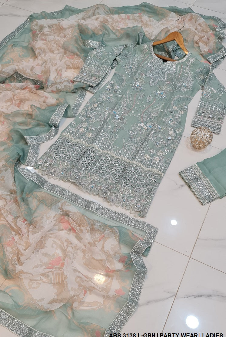 ABS 3138 Pakistani women's chiffon straight shirt back view