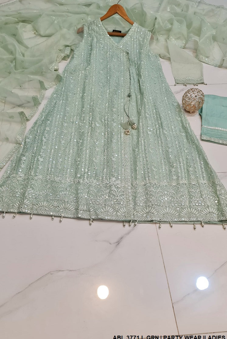 ABL 3771 Pakistani women's masuri net angrakha frock detail view