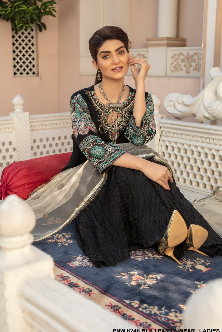 PNW 6248 chiffon Pakistani women's A-Line shirt with grip trouser back view