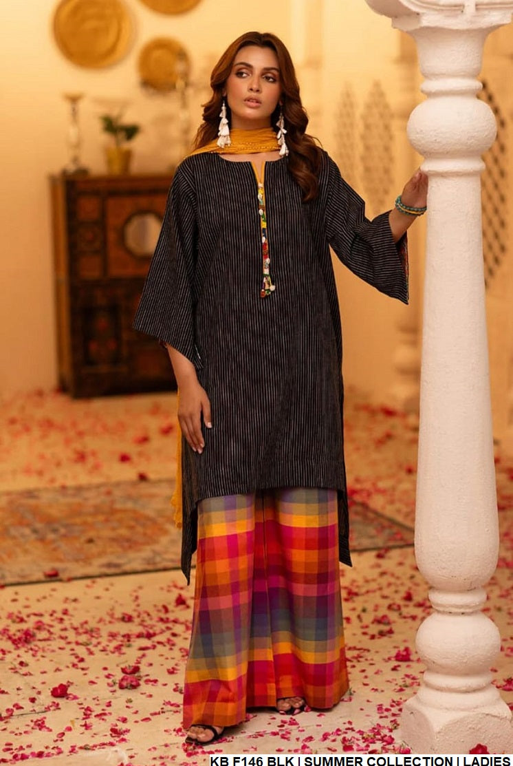 KB F146 khaadi cotton Pakistani women's hand embroidered outfit back view