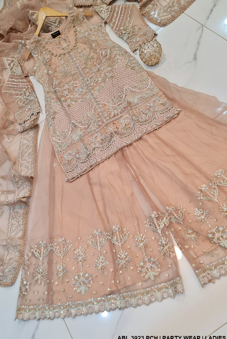 ABL 3923 Pakistani women's organza formal outfit back view