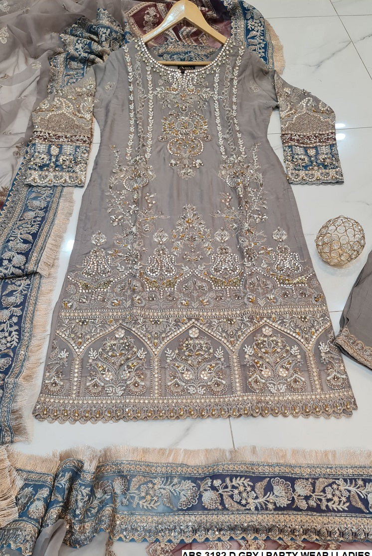 ABS 3182 chiffon Pakistani women's straight shirt with plazo side view
