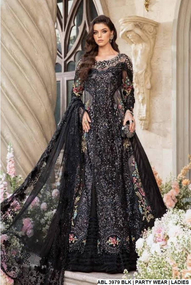 Organza A-Line shirt lehenga ABL 3979 - Pakistani women's bridal formal wear with chiffon dupatta front view