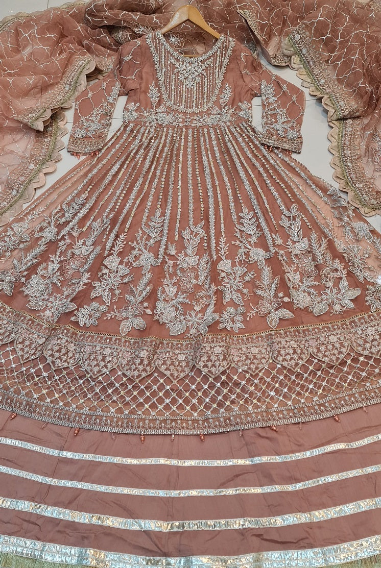 ABL 3987 Pakistani women's net long frock bridal set full view