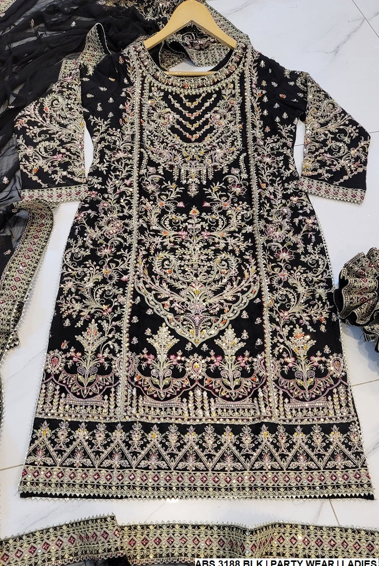 ABS 3188 chiffon Pakistani women's straight shirt with plazo side view