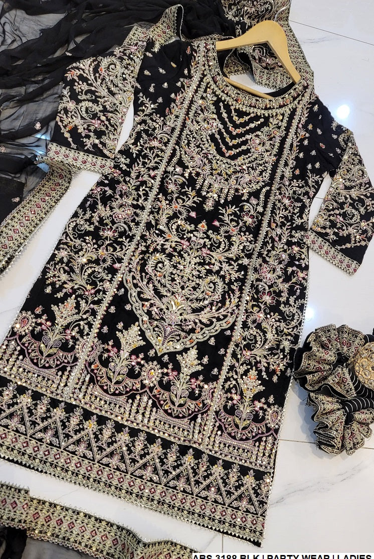 ABS 3188 Pakistani women's chiffon plazo outfit detail view