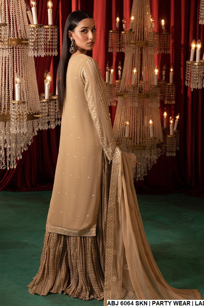 ABJ 6064 chiffon Pakistani women's straight shirt with gharara back view