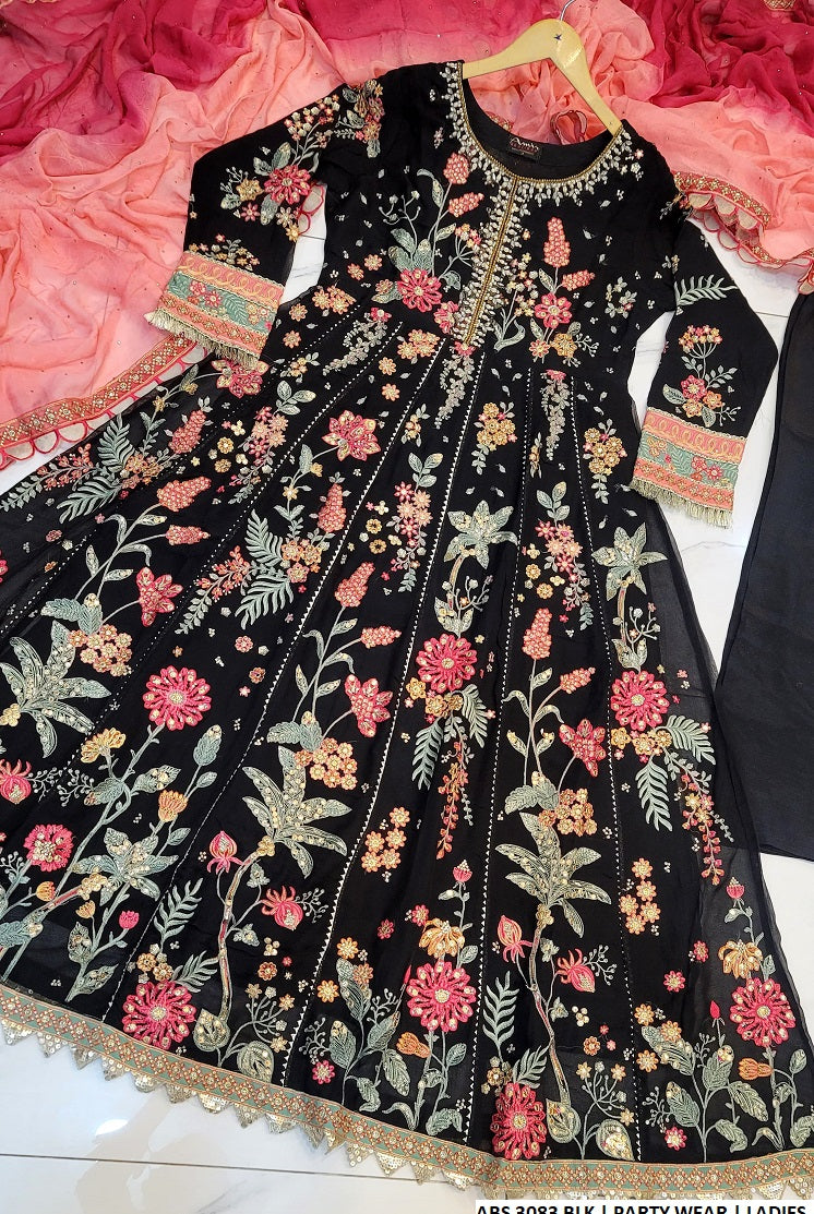 ABS 3083 chiffon Pakistani women's long frock back view
