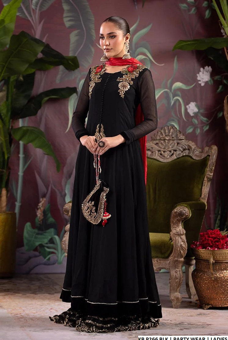 KB P266 chiffon Pakistani women's long frock style outfit back view