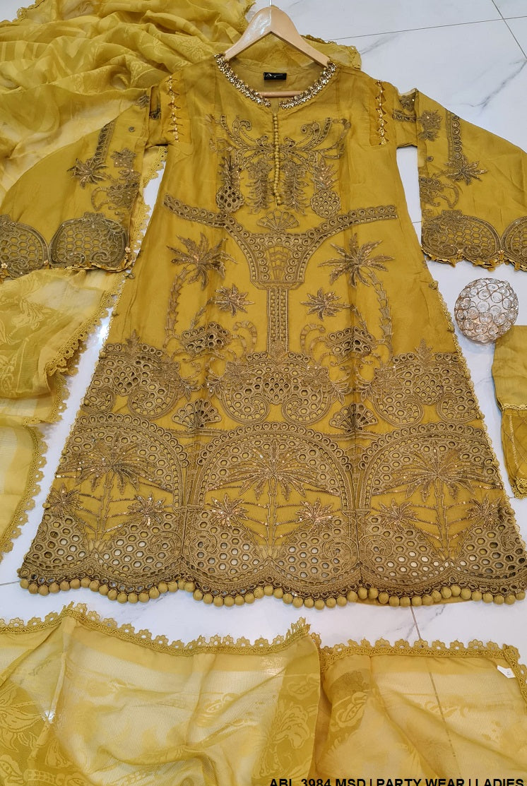 ABL 3984 Pakistani women's organza A-Line formal outfit detail view