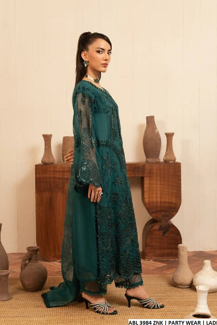 ABL 3984 Pakistani women's organza outfit back view
