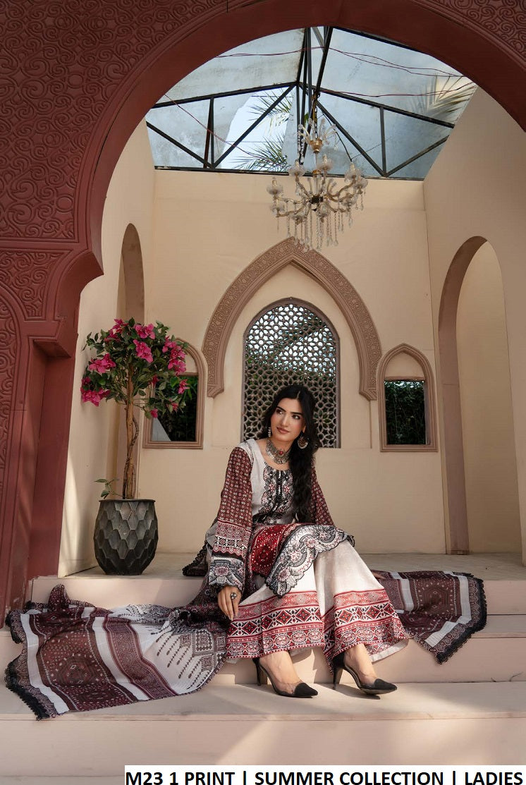 M23 1 PRINT Pakistani women's lawn straight shirt plazo back view