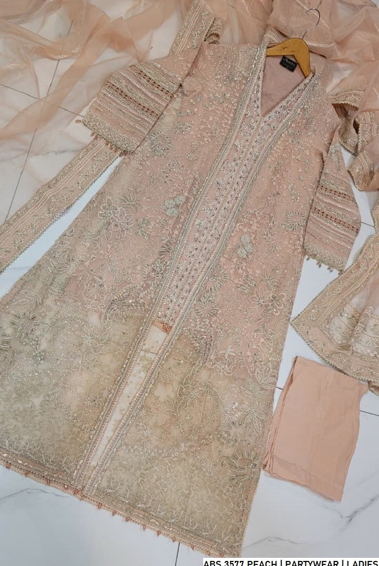 Pakistani women's peach organza straight shirt back view