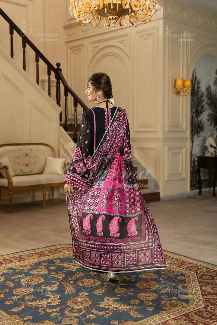 Pakistani women's black silk short shirt farshi shalwar detail view