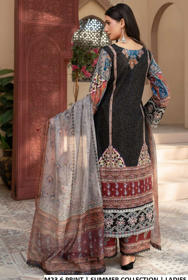 M23 6 PRINT lawn Pakistani women's straight shirt with plazo side view
