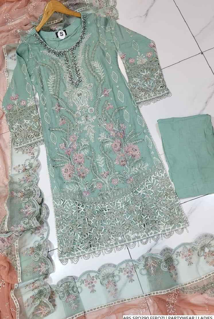 Pakistani women's ferozi chiffon straight shirt plazo back view