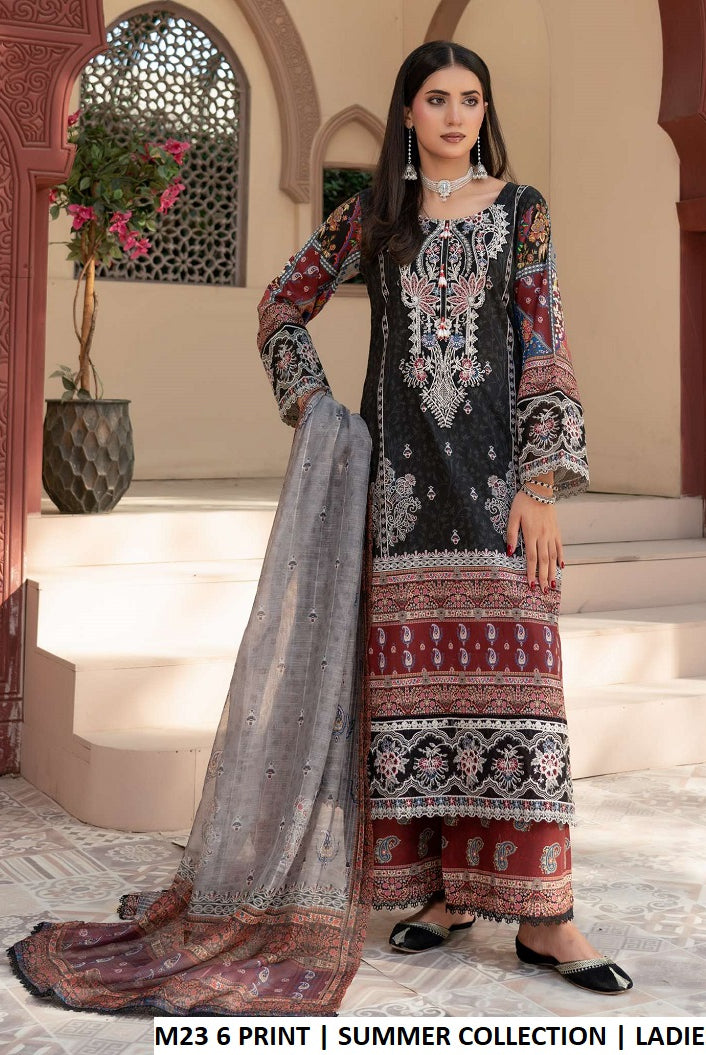 Lawn straight shirt plazo M23 6 PRINT - Pakistani women's summer outfit with digital printed dupatta front view