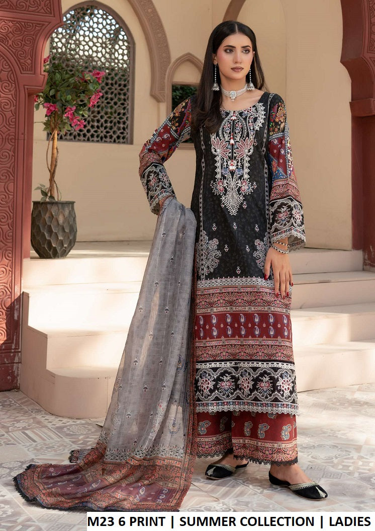 Lawn straight shirt plazo M23 6 PRINT - Pakistani women's summer outfit with digital printed dupatta front view