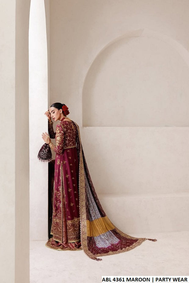 Pakistani women's maroon chiffon straight shirt back view