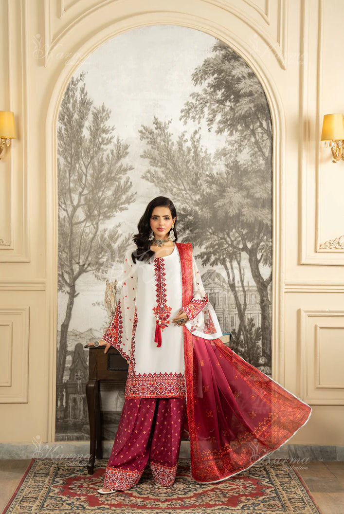 Silk short shirt farshi shalwar pink - Pakistani women's traditional festive outfit front view