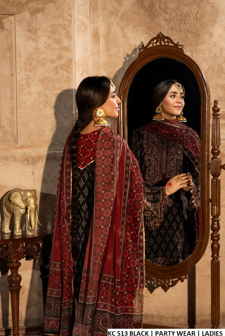 Pakistani women's ebony black sindhi balochi embroidered short shirt farshi shalwar back view