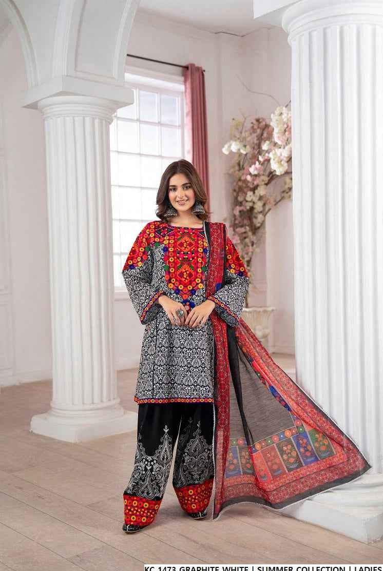 KC 1473 GRAPHITE WHITE | FARSHI SHALWAR