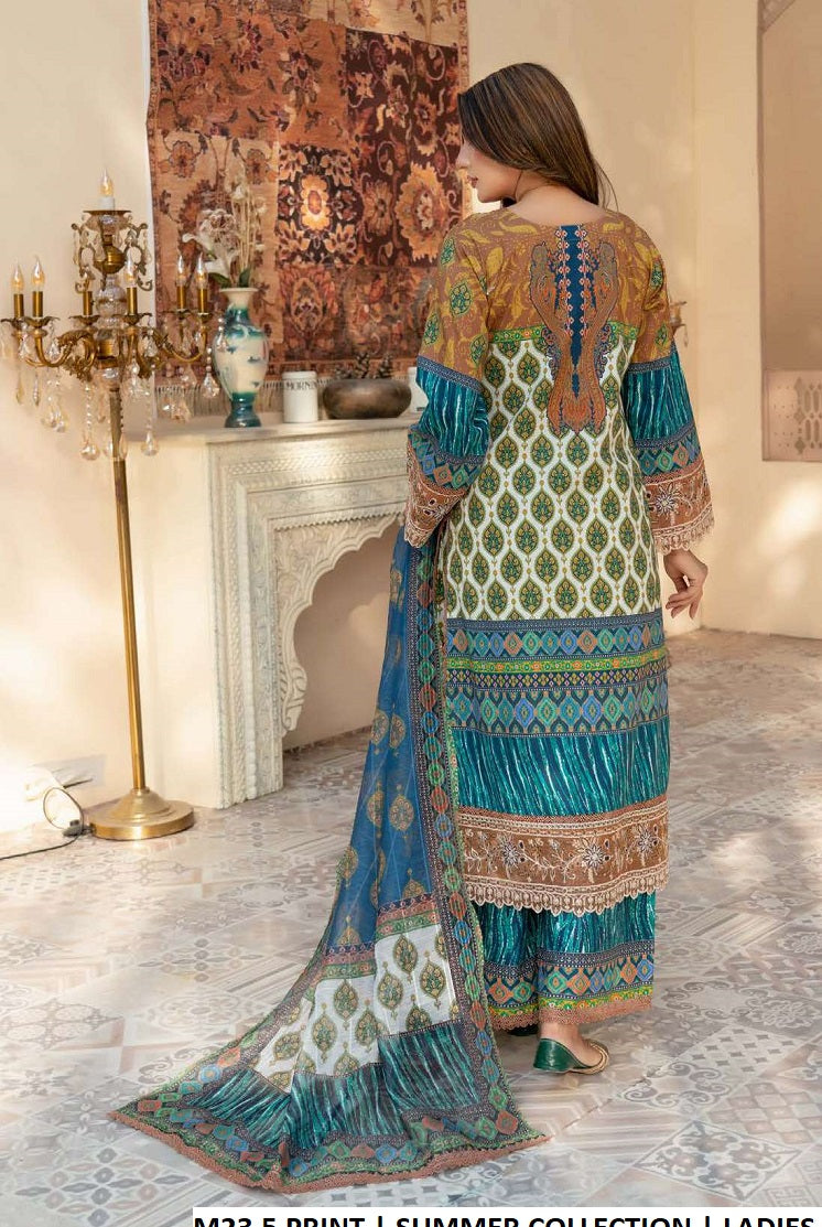 M23 5 PRINT Pakistani women's lawn summer outfit back view