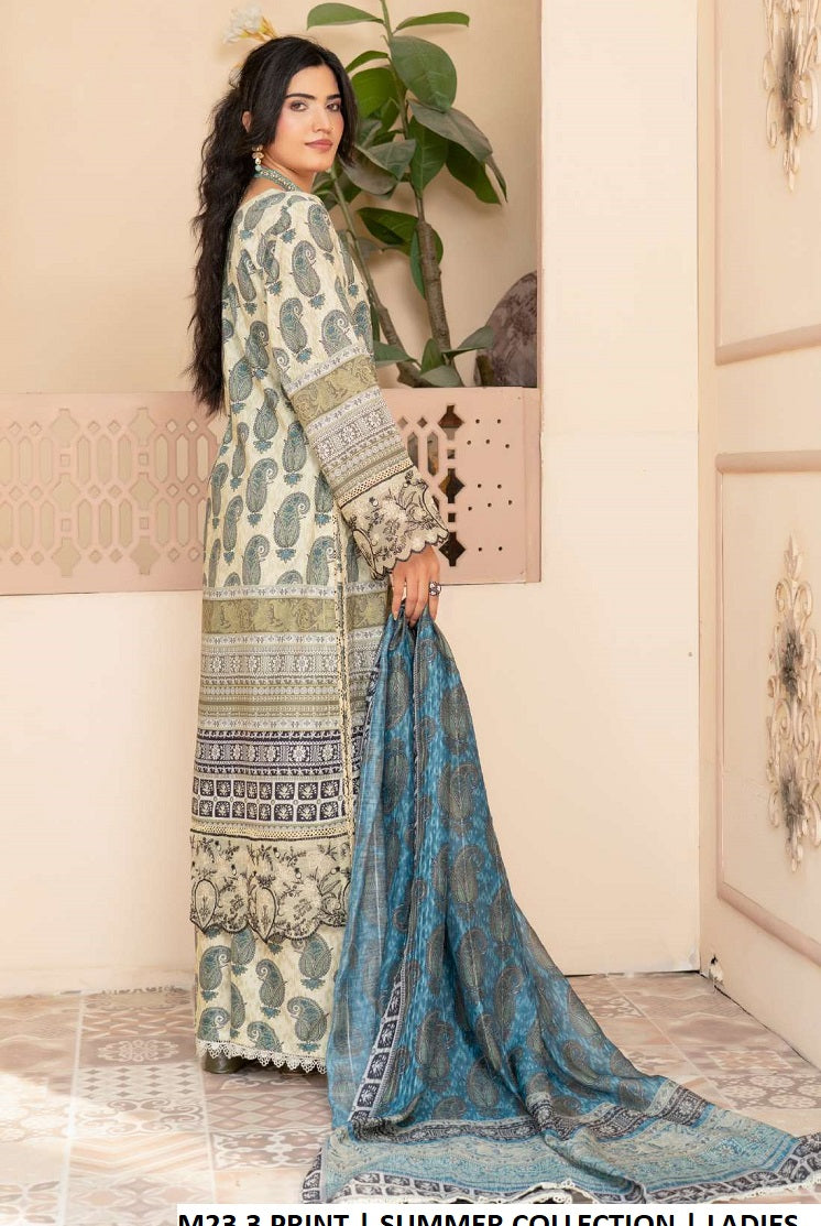 M23 3 PRINT Pakistani women's lawn summer outfit back view