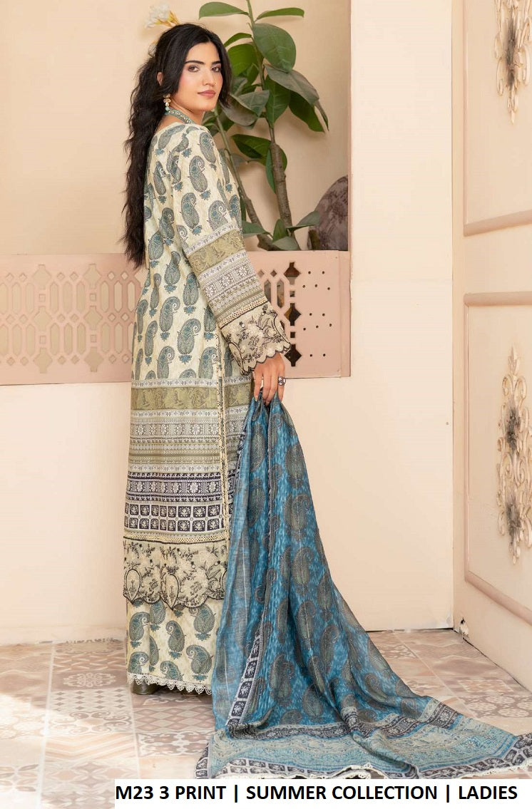 M23 3 PRINT Pakistani women's lawn summer outfit back view