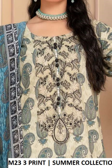 M23 3 PRINT lawn Pakistani women's straight shirt with plazo side view